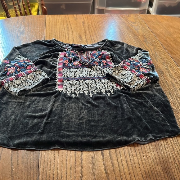 Johnny Was Velvet And Silk Heavily Embroidered Top With Tie At Neck Size L - Picture 6 of 11